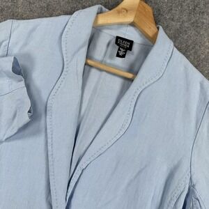 Eileen Fisher Blazer Womens Petite Large Blue Irish Linen Single Button Pockets